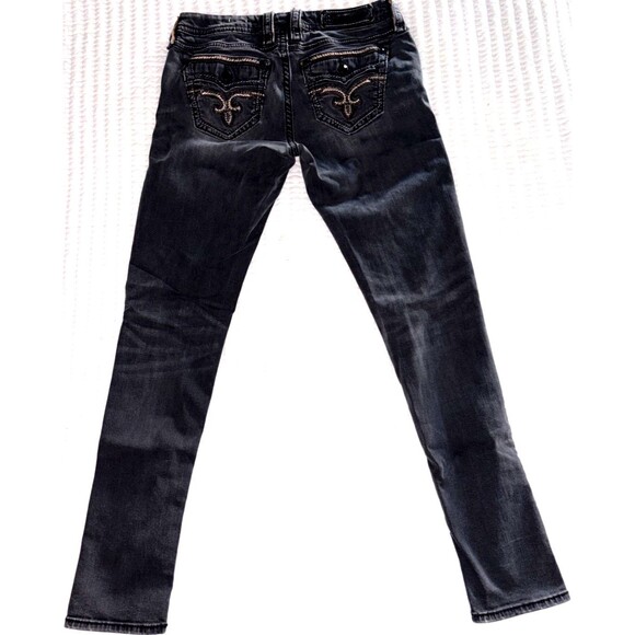 Rock Revival Jeans Clair Easy Skinny Stretch Fleur De Lis Black Women's 29Wx32L - Picture 6 of 8